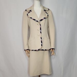 Lilli Ann Elegant Cream Blazer Skirt Set